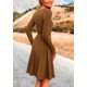 thumbnail image 2 of Vestido PRETTYGARDEN de Punto Acanalado en Línea A Manga Larga Marrón Talla L, 2 of 8
