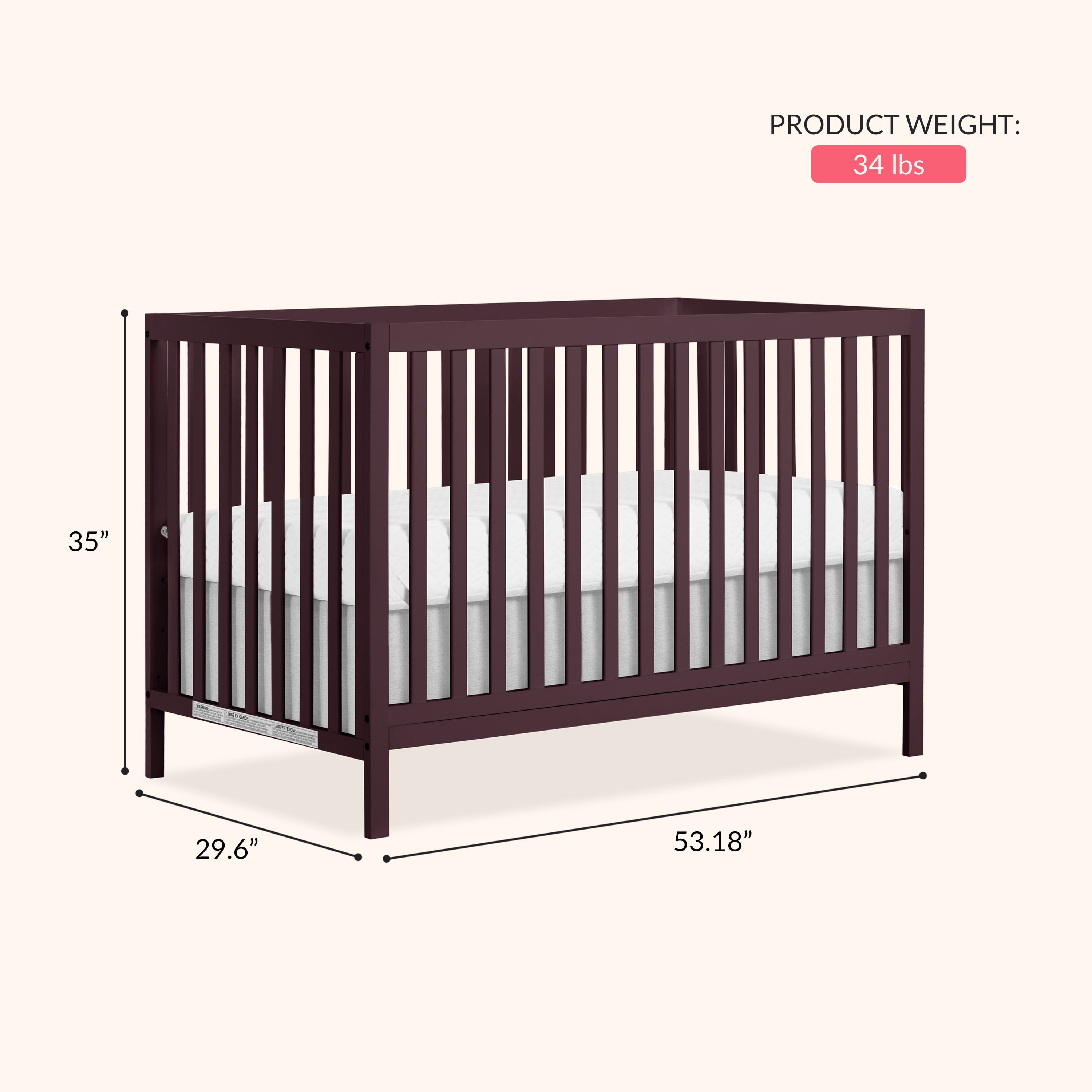 Dream On Me Synergy MOD Crib, Made with Sustainable New Zealand Pinewood, Auburn
