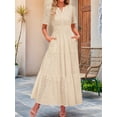 thumbnail image 3 of Women'S Summer Short Sleeve Maxi Dress Casual V Neck Hollow Out Eyelet Ruffle Swing A Line Long Dresses Cream White S, 3 of 8