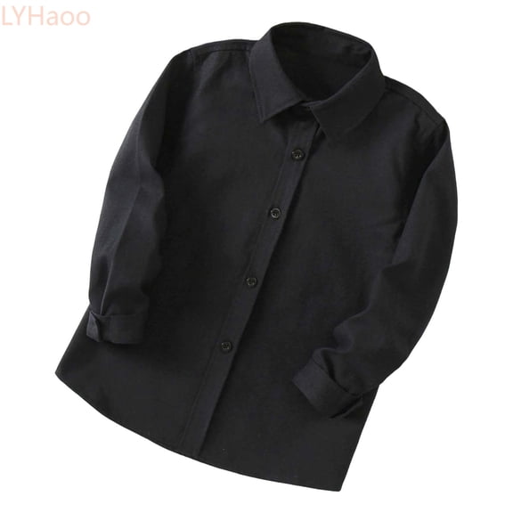 LYHaoo Boys' Long Sleeve Solid Color Dress Shirt Kids Casual Button Down Shirts Classic School Uniform,Sizes 4-5 Years