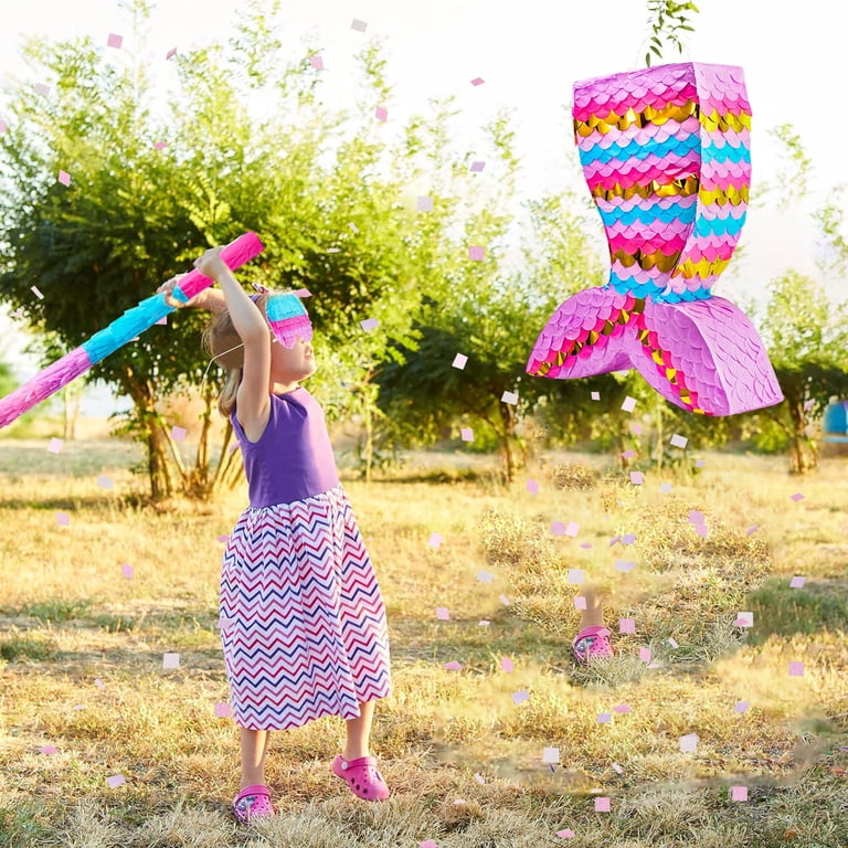 Mermaid Seashell Piñata Kit With Stick & Blindfold | 14.96" X 11.81" X 2.95" For Kids Birthday Party