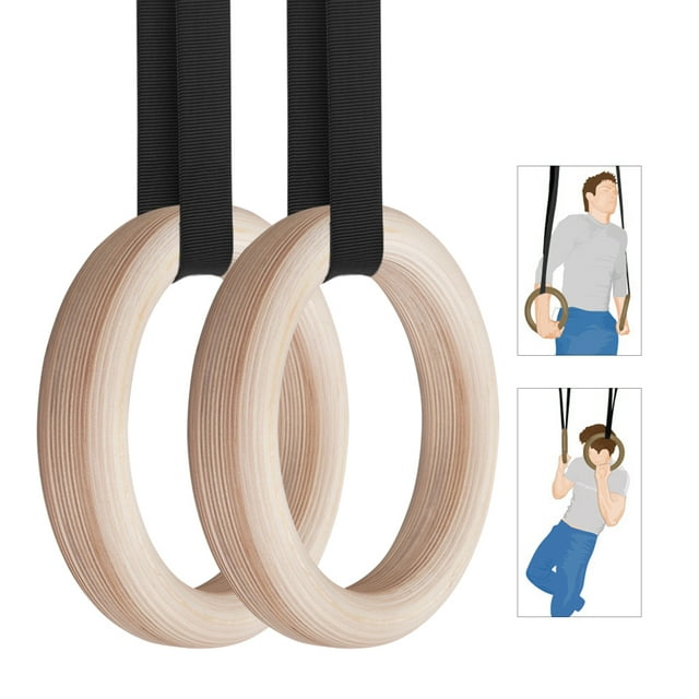 28mm/32 mm Wood Gymnastic Rings Gym Rings with 4.5M Adjustable Long Strap for Home Gym Fitness Body Strength and Muscular Bodyweight Training