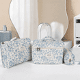 thumbnail image 5 of Makeup Bag Quilted Cosmetic Bag Large Floral Cotton Makeup Bag Set Travel Toiletry Bag for Women 3 Piece Storage Organizer, 5 of 5