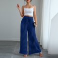 thumbnail image 5 of Cagogo Women Wide Leg High Waisted Pleated Casual Lounge Pants Long Trousers Workout Beach Summer Clothes, Blue M, 5 of 6