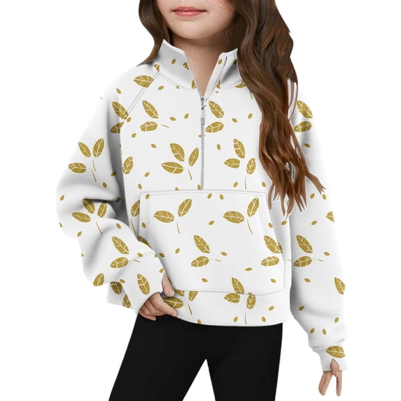 CLOISE Kids Sweatshirts for Girls Boys Toddler Long Sleeve Collared Zip up Tops Print with Thumb Hole Casual Fashion Fall Winter Clothes Yellow 5T