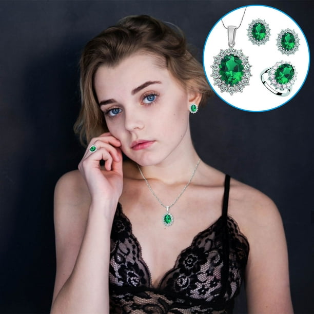 Pendientes para mujer, regalos para mujer, conjunto de joyas de moda, anillo de cristal, pendientes, collar, joyería de boda para mujer, pendientes, collar