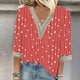 thumbnail image 2 of Camisa de Mujer blusa casual manga 3/4 encaje estampado cuello en V rojo 2xl SCZ, 2 of 3