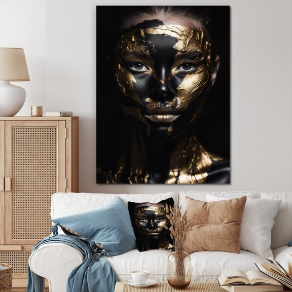 DESIGN ART Designart "Woman Golden Foil Iii" Fashion Woman Wall Art Prints 12 in. wide x 20 in. high