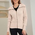 thumbnail image 1 of Suéter de punto de solapa para mujer Cómodo suéter de ganchillo Cárdigan Otoño Invierno Outwear Abrigo, 1 of 7