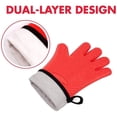 thumbnail image 2 of 1 par de manoplas para parrilla de horno resistentes al calor, accesorios largos antideslizantes e impermeables para guantes de barbacoa para hombres y mujeres, agarraderas de silicona negras, rojo, 2 of 3