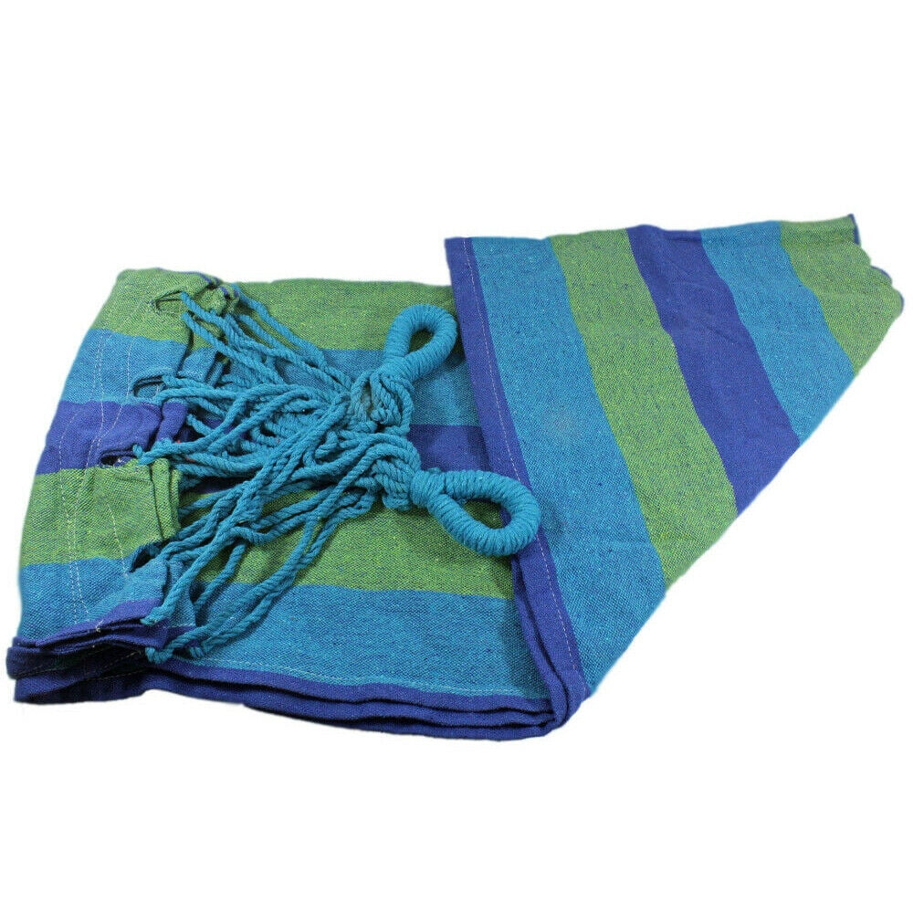 MDHAND 2-Person Brazilian-Style Cotton Double Hammock Bed w/ Portable Carrying Bag Blue Striped Without Rod