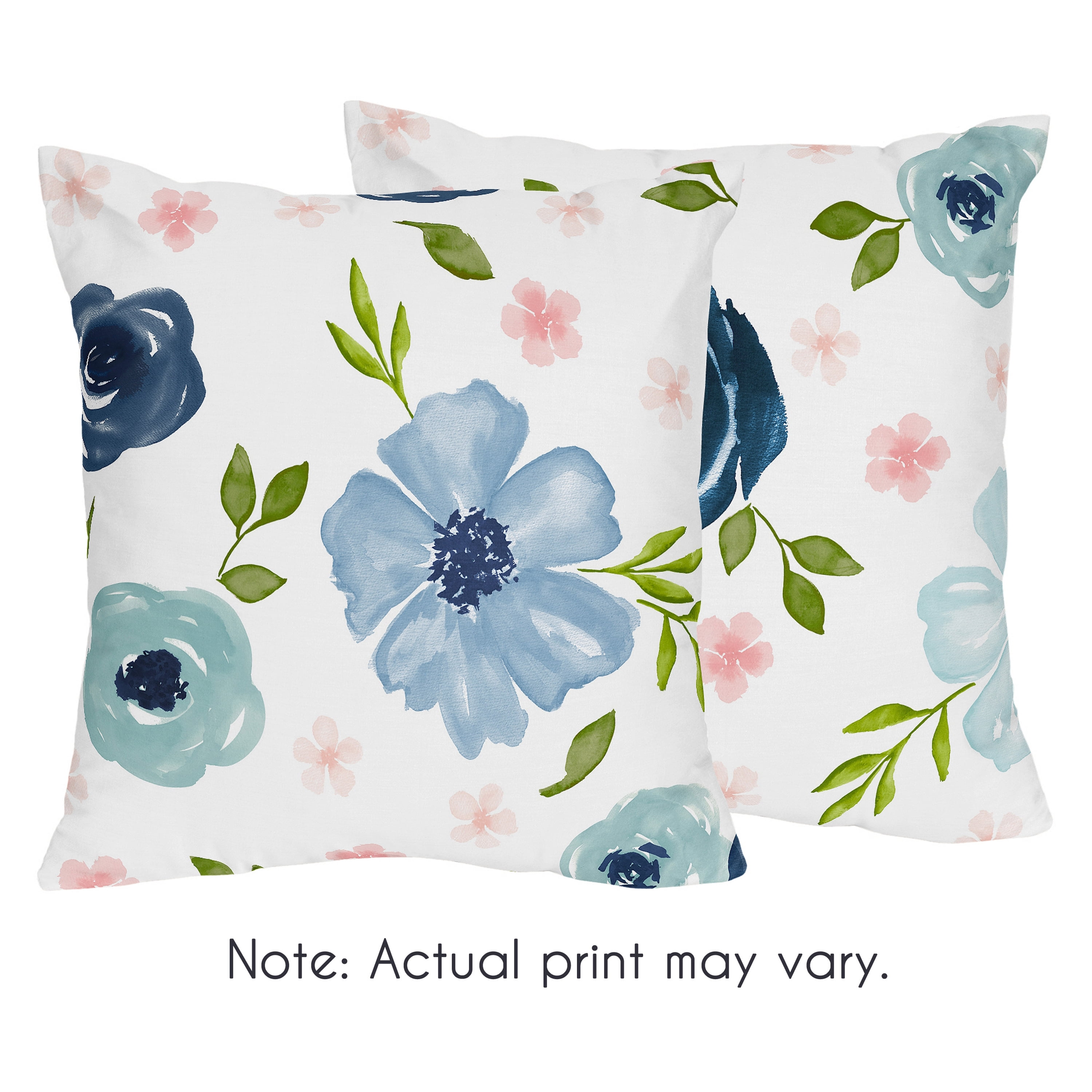 Blue and Pink Floral Accent Pillows - Set of 2 - Blush, Navy, Green and