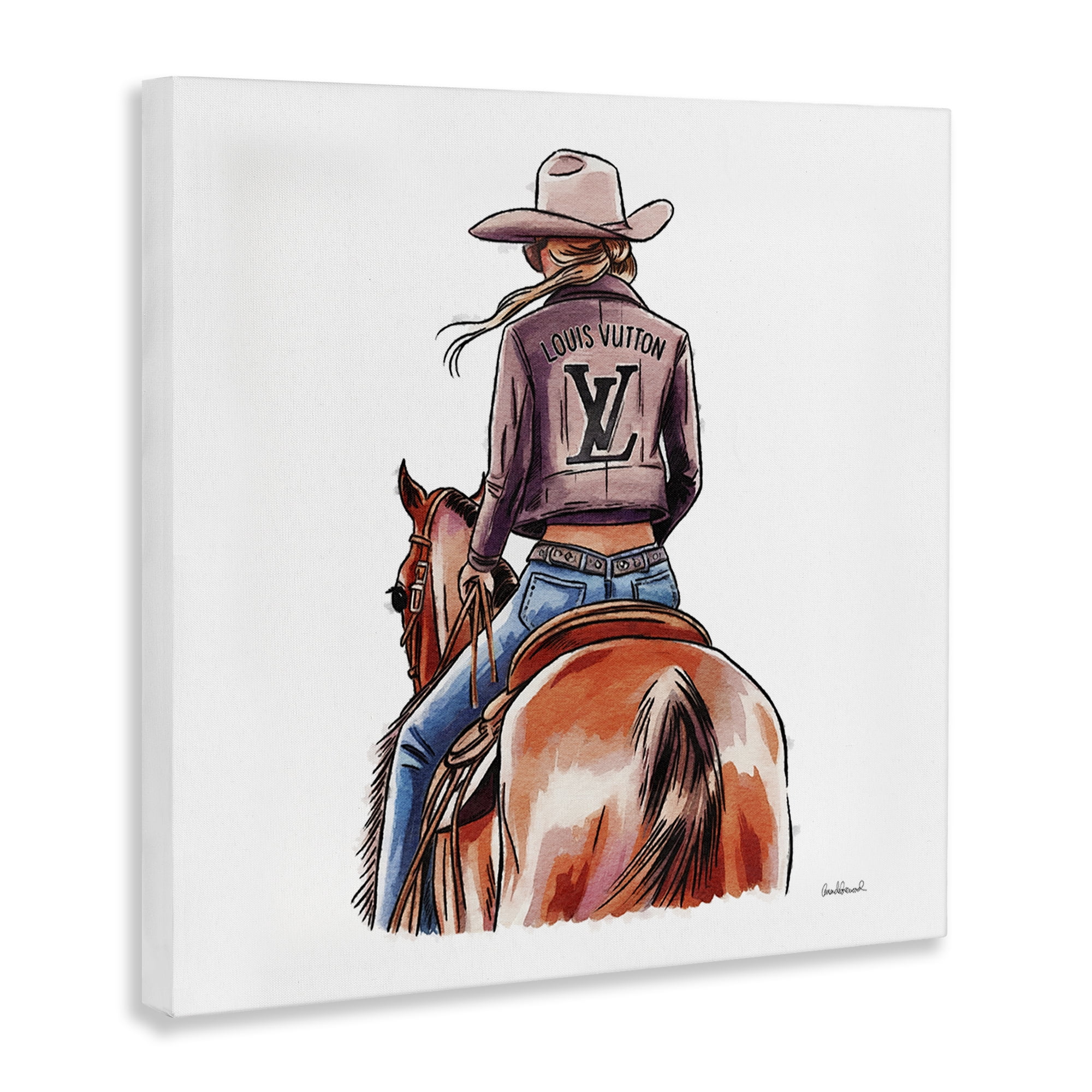 Stupell Industries Equestrian Glam Cowgirl People Painting Wrapped Canvas Art Print Wall Art, 17 x 17