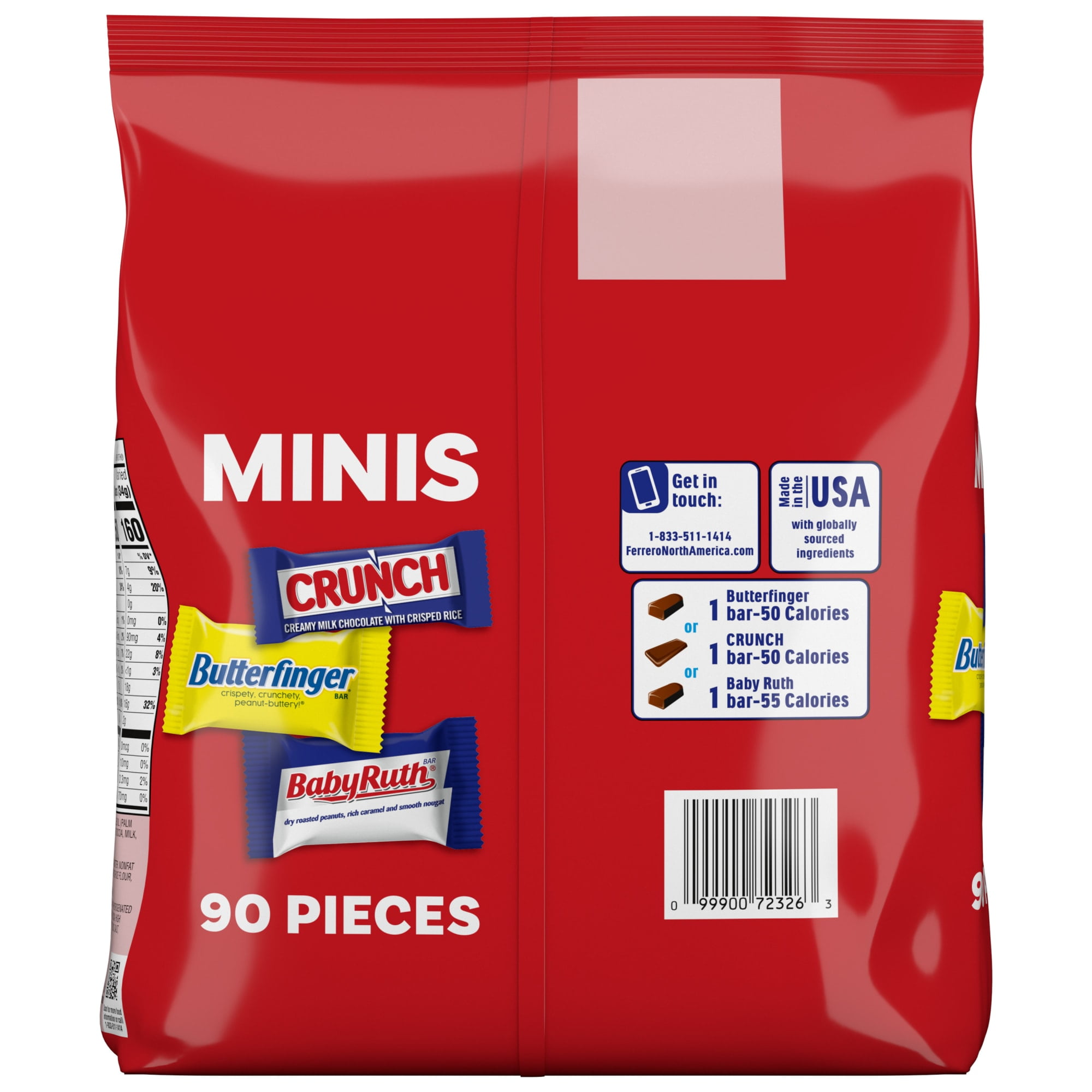 Butterfinger, CRUNCH and Baby Ruth, Bulk 90 Pack, Assorted Minis Candy Bars, 32.4 oz