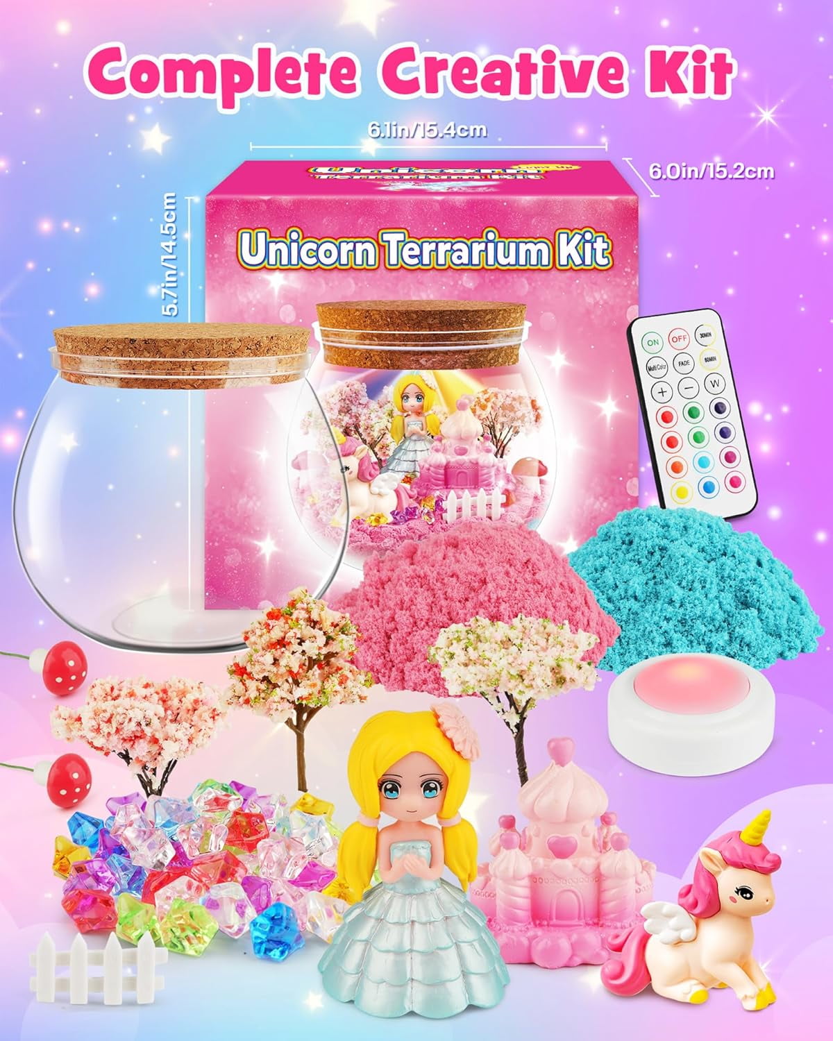 D-FantiX Unicorn Princess Toys Terrarium Kit, LED Dino Night Light, Diy Arts and Crafts Science Projects Kit, Birthday for Boys Age 3-12 Year Old