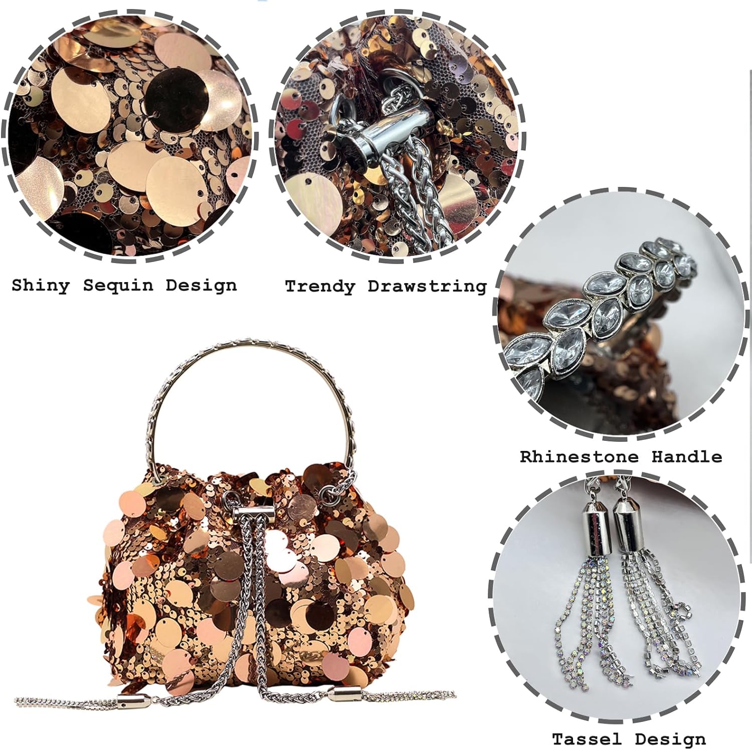 Sparkly Sequin Evening Handbags Purse for Women Glitter Clutch Crossbody Bag for Evening Wedding Party Prom