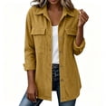 thumbnail image 2 of Corduroy Jacket for Women Trendy Long Sleeve Button Down Fall Shackets Oversized Lightweight Casual Coats with Pockets Yellow S, 2 of 7