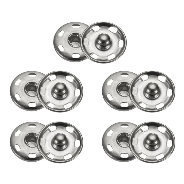 Uxcell 5 Set Botones de Broche de Costura de 19mm, Botones de Cierre Metálico, Plata