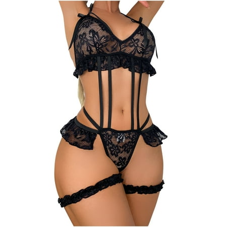 

Women Sexy Lingerie Solid Bandage Lace Hollow Floral Underwear Sleepwear Teddy Babydoll Bodysuit Intimates Sleepwear