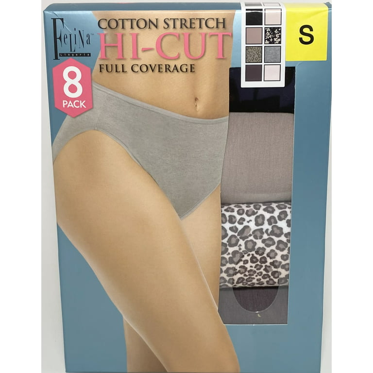 Felina Lingerie Womens 8 Pack Cotton Stretch Hi-Cut Full Coverage Panty