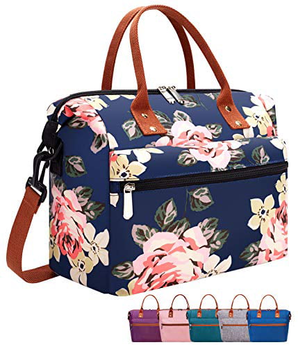 Leakproof Insulated Lunch Tote Bag with Adjustable & Removable Shoulder Strap Durable Reusable lunch Box Container for Women/Men/Kids/Picnic/Work/School-Peony Blue 