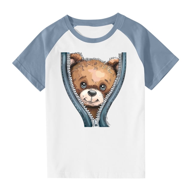 RXIRUCGD 2025 Vêtements d'Été pour Enfants Tout-Petits Garçons Filles Mode Mignon Col Rond Imprimé Manches Courtes Haut