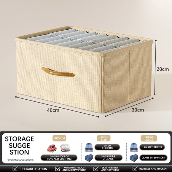Foldable Storage Box with Wooden Handle | Fabric Clothes & Blanket Organizer | Large Capacity Wardrobe Basket | Moisture-Resistant Non-Woven Fabric | Space-Saving Foldable Design