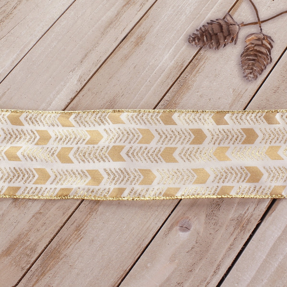 Ribbon Traditions 2 1/2" Wired Ribbon Cream with Gold Arrows 25 Yards