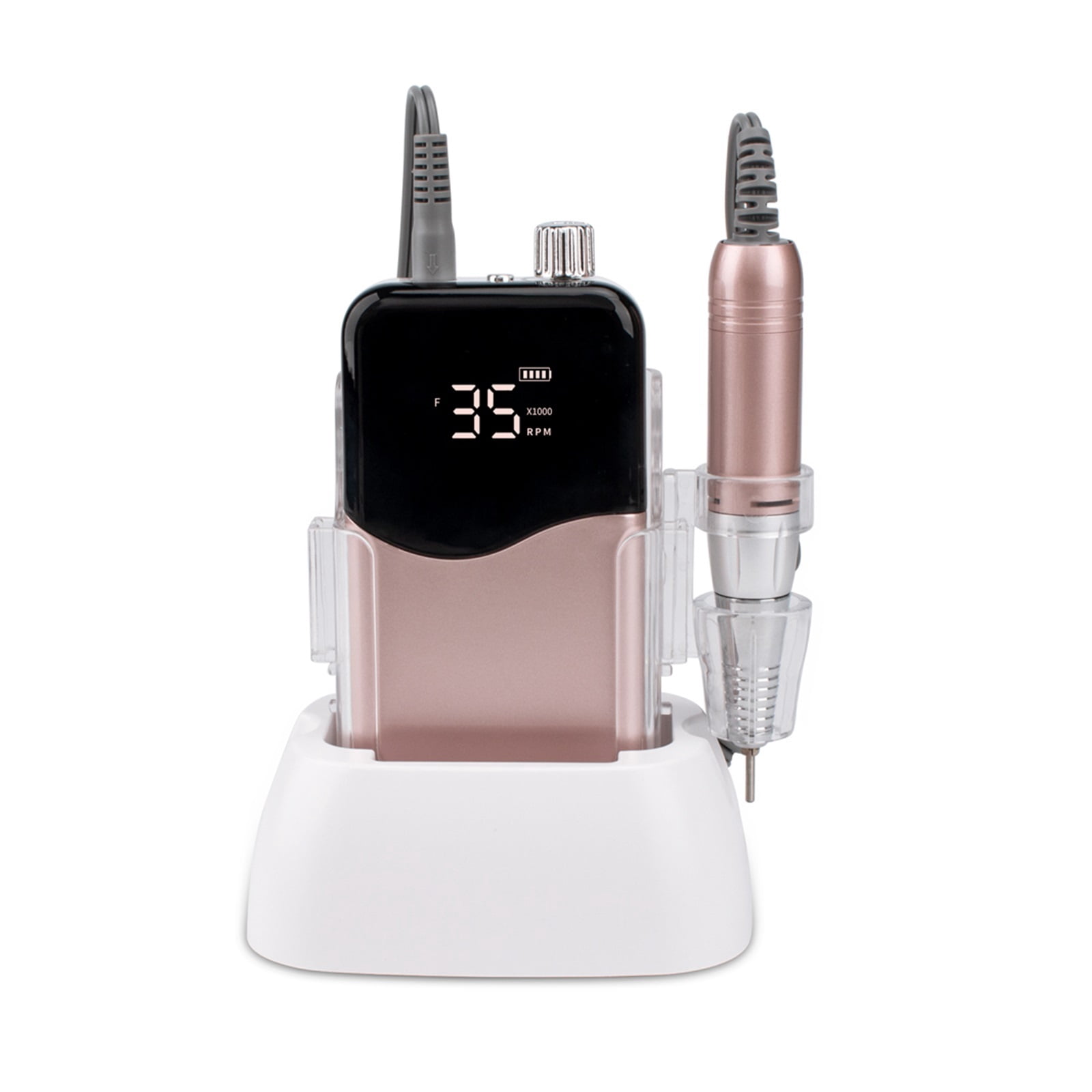 Portable Base Desktop Cordless Nail Drill Machine 35000RPM Rechargeable Manicure Electric Nail File Wireless Rose Gold ,Low Noise