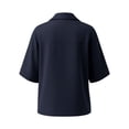 thumbnail image 5 of VEKDONE Cotton Shirts for Women Deep V Neck Collared Shirt Summer 3/4 Length Sleeve Tunic Tops Dressy Solid Color Loose Fit Work Blouse Navy L, 5 of 6