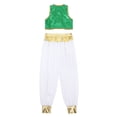 thumbnail image 4 of YEAHDOR Kids Boys Halloween Arabian Prince Cosplay Costume Outfit Carnival Theme Party Dress Up Vest with Pants Belt Set Green 12, 4 of 7