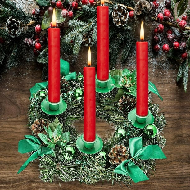 injoyjo Christmas Advent Wreath Candlestick with 4 Candle Cups Home  Candleholder Green 