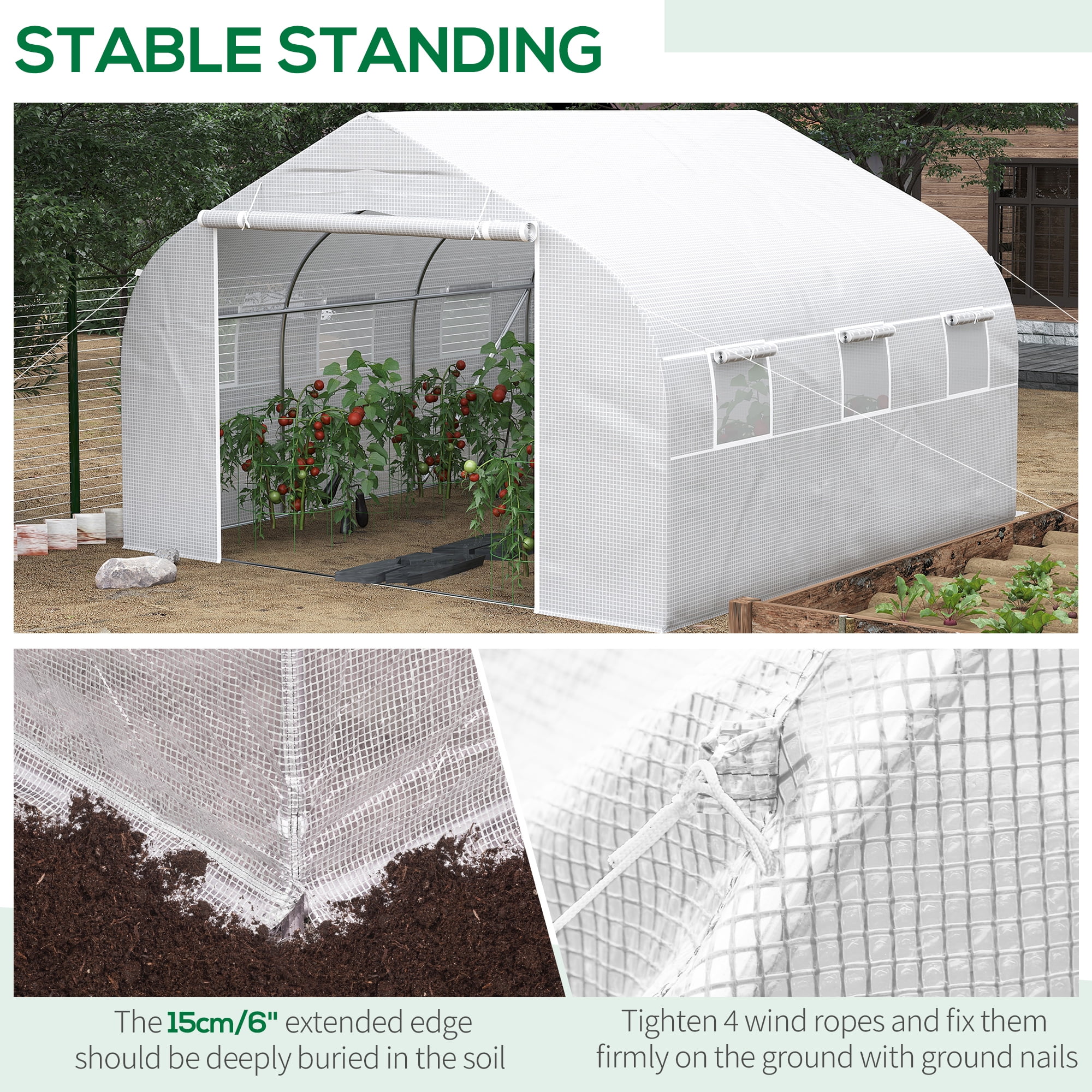 Outsunny 11.5' x 10' x 6.5' Outdoor Tunnel Greenhouse, Mesh Windows, White