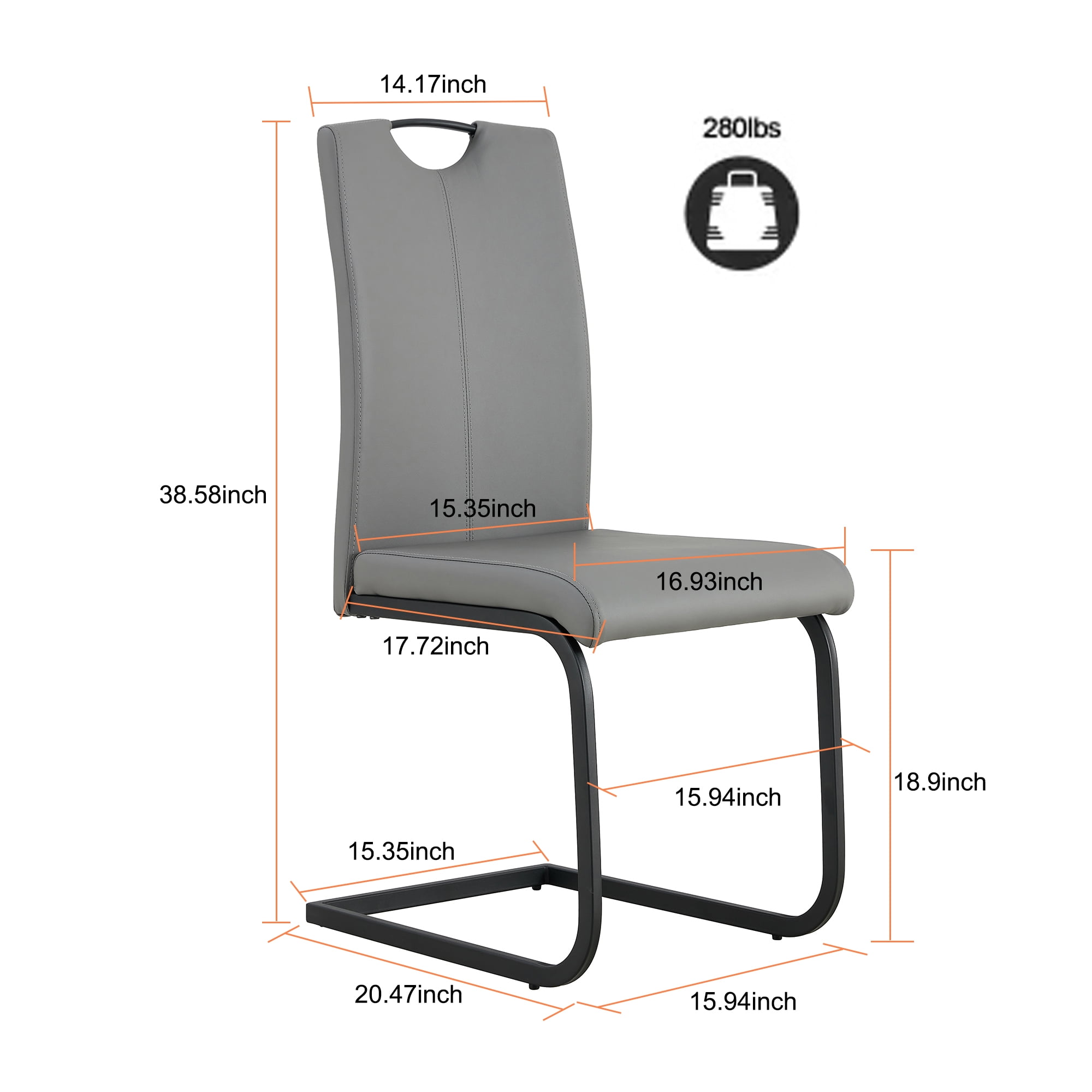 Kepooman Grey PU Leather Dining Chair, Armless Classic Leisure Chair with Metal Leg, Set of 2 Kepooman Grey PU Leather Dining Chair, Armless Classic Leisure Chair with Metal Leg, Set of 2