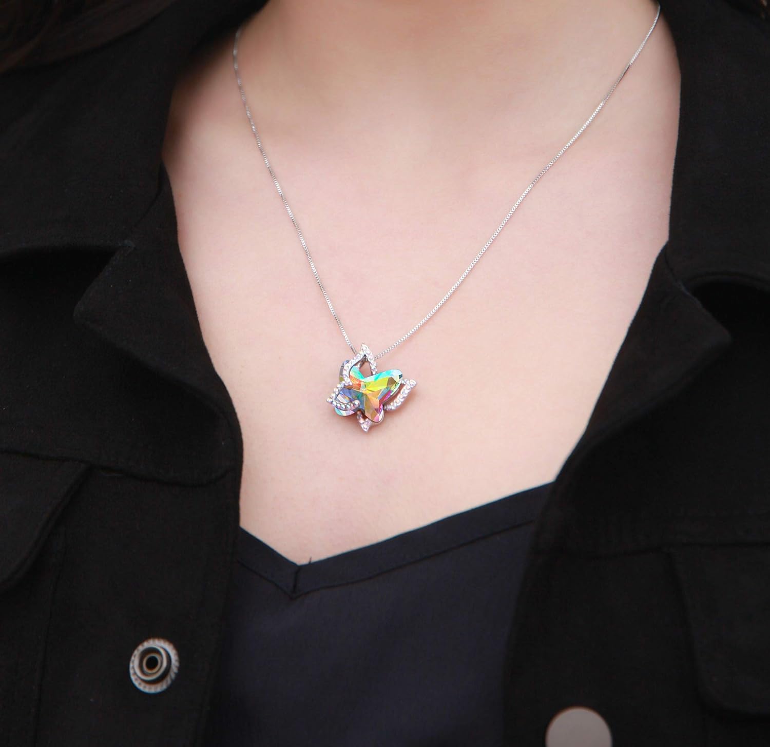 Leander Gift Butterfly Birthstone Crystal Necklace, Silver Tone with 18u201d+2u201d Chain, Necklace for Motheru2019s Day Anniversary Birthday Gifts for Women and Daughter