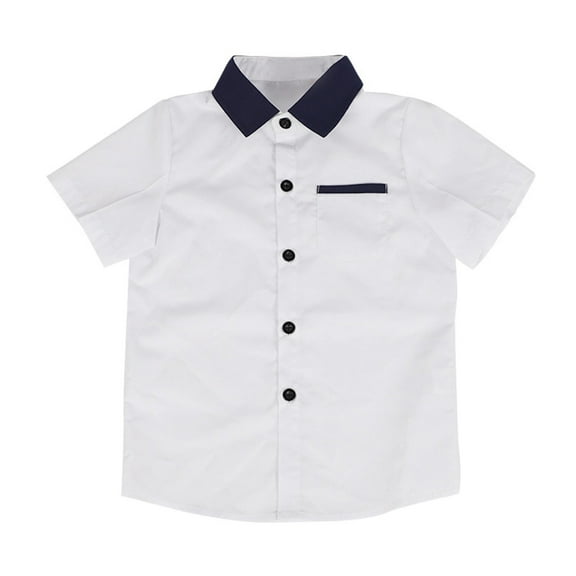 MeetoTime Kids Short Sleeve Lapel Shirt Color Contrast Summer Casual Button Pocket Top for Baby Boys Girls 3-11 Years