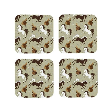 

Leather Coasters Set of 4 - Minimalist Cool Horse Saddle_A Lightweight Non-Slip Drink Coasters for Desk Anti-Scalding Desk Cup Coasters for Office Table Decor Square