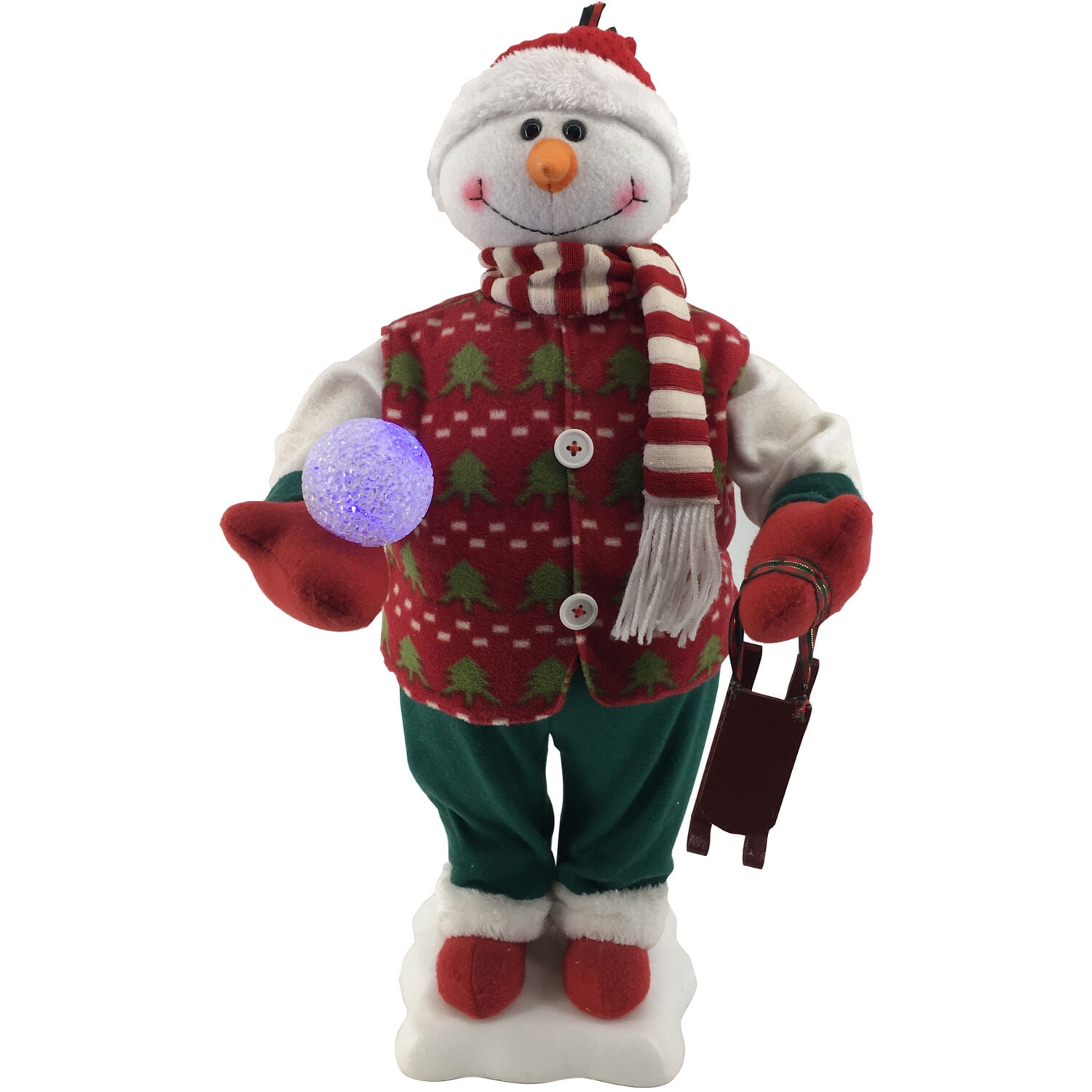 Fraser Hill Farm 24-In. Snowman Figurine with Lighted Snowball, Toy Sled, Animation, and Music (8 Songs) - Christmas Holiday Decoration Fraser Hill Farm 24-In. Snowman Figurine with Lighted Snowball, Toy Sled, Animation, and Music (8 Songs) - Christmas Holiday Decoration