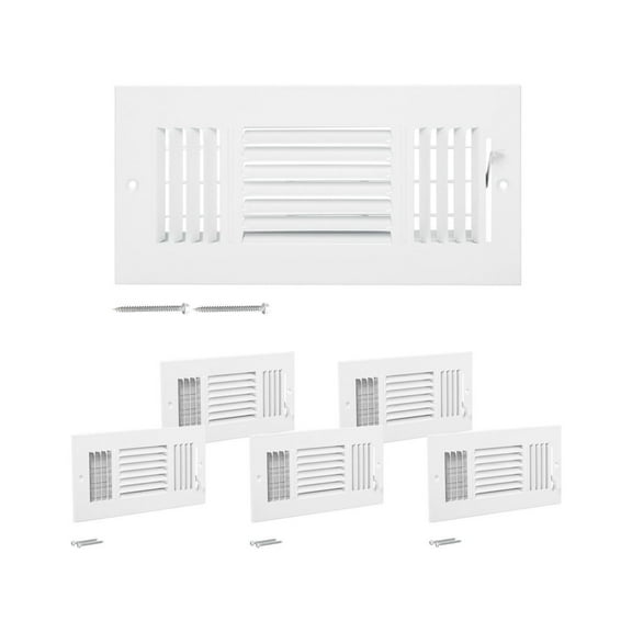 Floor Registers 4x10 Inch 6-Pack - White HVAC Vents - Iron Floor Air Vent Covers - Adjustable 3-Way Airflow - Durable Metal Grilles