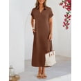 thumbnail image 5 of Merokeety Womens Summer Maxi Dress V Neck Collared Vacation T Shirt Long Dresses Brown m, 5 of 8