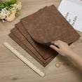 thumbnail image 3 of 4 Pcs Iron on PU Leather Sheet 10.2x11.8inch Saddle Brown Blank Hotfix Leather Patch with Heat Press Transfer Adhesive Laserable Leather Supply for DIY Hat Backpacks Jacket, 3 of 9