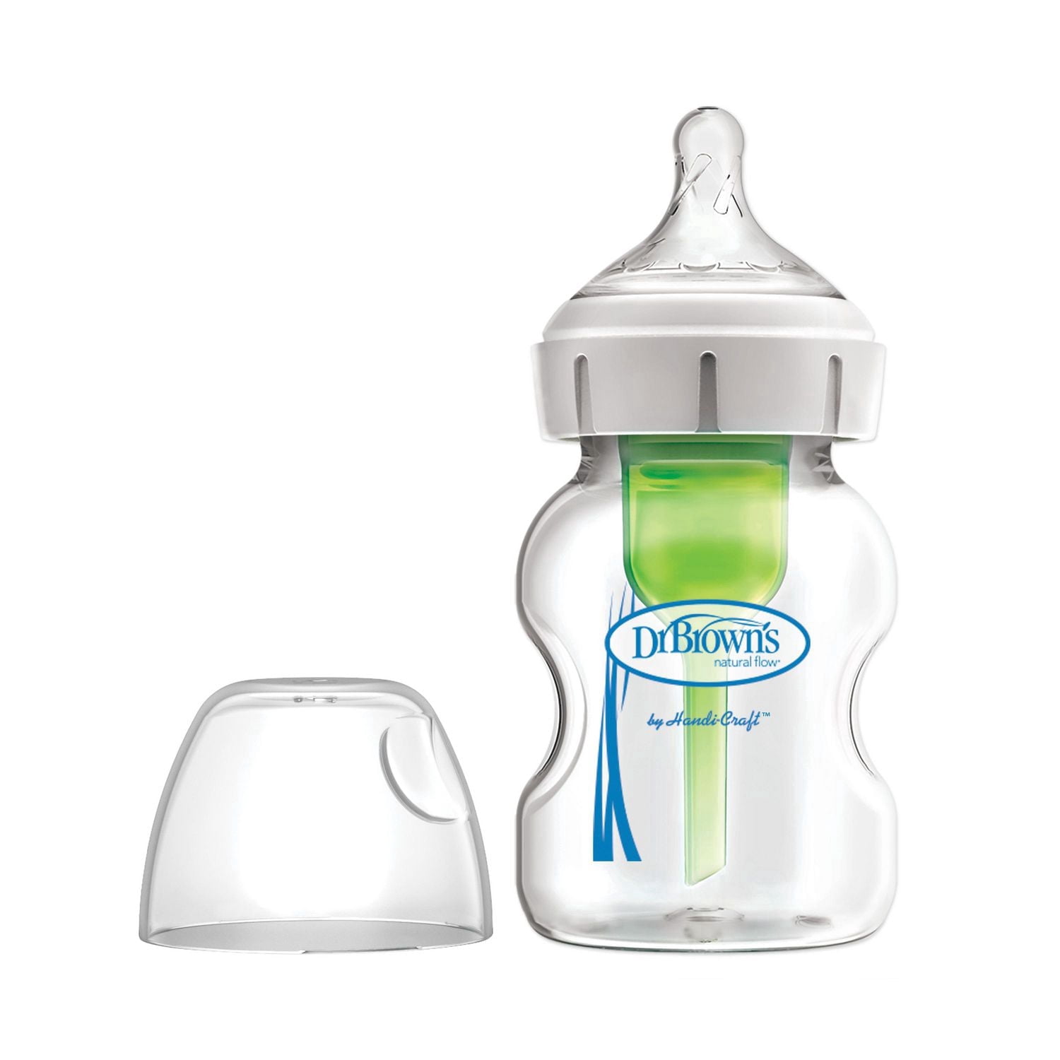 Dr. Brown's Options+ Anti-Colic Wide-Neck Glass Baby Bottles with Silicone Sleeves - Blue and Mint Green
