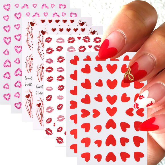 Pegatinas para decoración de uñas CNSyBaris con diseño de corazón en 3D para el Día de San Valentín