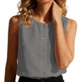 thumbnail image 2 of VEKDONE Sleeveless Button Down Shirts for Women Summer Cotton Crewneck Tank Tops Solid Color Loose Fit Breathable Tanks Casual Blouses Gray XL, 2 of 5