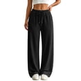 thumbnail image 2 of Nestiefly Baggy Sweatpants for Women Fleece Wide Leg Low Rise Drawstring Pants Elastic Waist Fall Winter Joggers Sweat Shirts Black L, 2 of 10