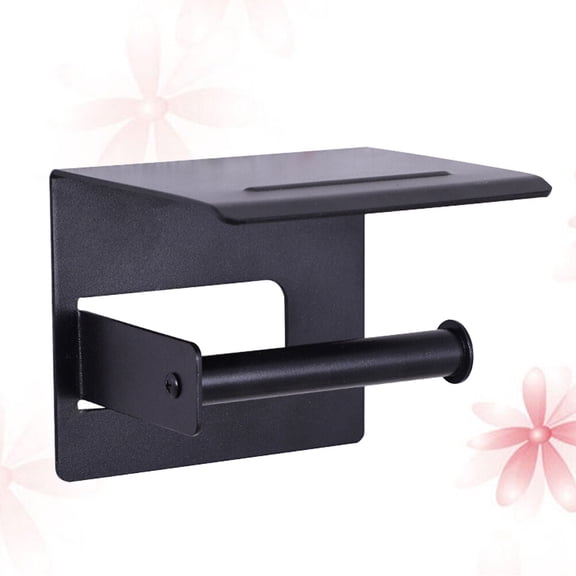Toyvian Wall Mount Paper Storage Rack Black with Strong Tissue Holder Shelf