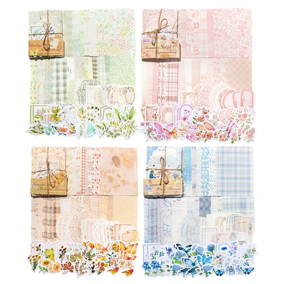 Floral Scrapbook Paper & Journaling Stickers 400 Pcs , 4 Pack Scrapbook Supplies Kit, Junk Journal Scrapbook Paper for Journaling, Planner, Scrapbooking Embellishments, Card Making
