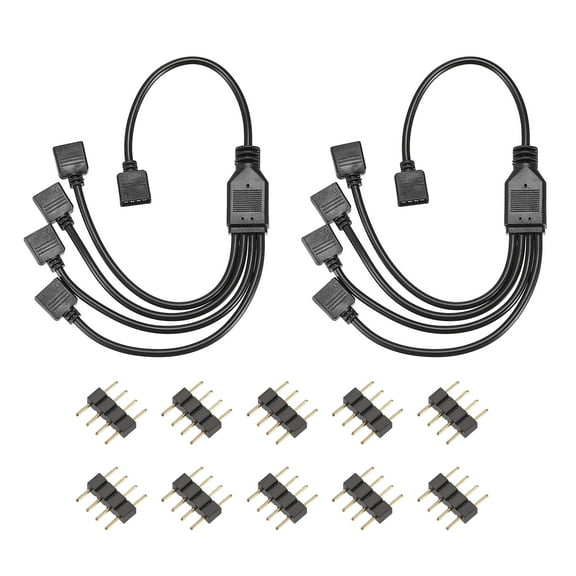Uxcell RGB LED Light Connector 4 Pin 1 to 4 Female Splitter Cable Black 2Pcs