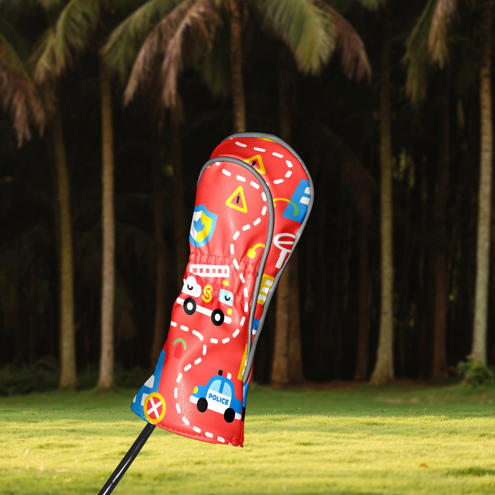 Golf Club Covers, Firefighter Police Car Red Premium PU Leather Driver Hybrid Putter Head Covers with Velvet Lining, Waterproof Golf Gifts for Men Women