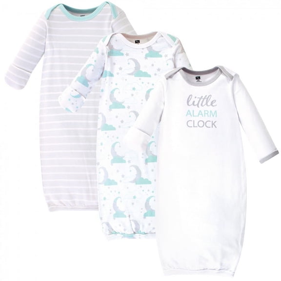 Hudson Baby Infant Boy Cotton Long-Sleeve Gowns 3pk, Alarm Clock, 0-6 Months